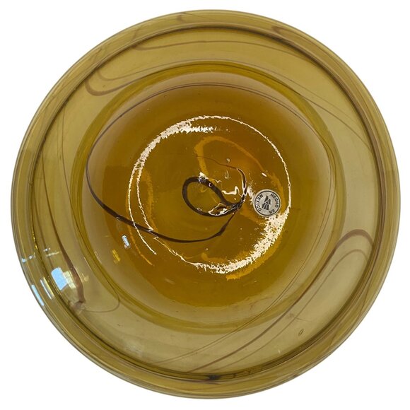 Amber Yellow Art Glass Decorative Fruit Bowl Swirl Hand-Blown Mexico 12" - Picture 3 of 7